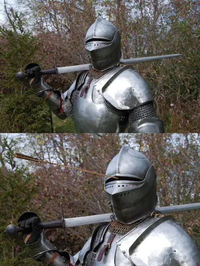 Knight arrow through helmet meme template
