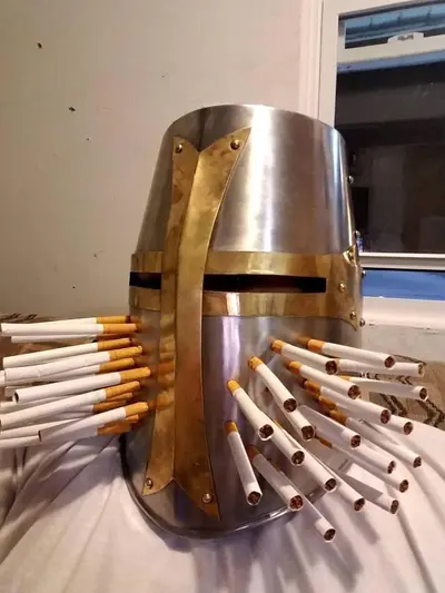 Knight helmet cigarettes meme template