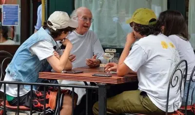 Larry David at lunch meme template