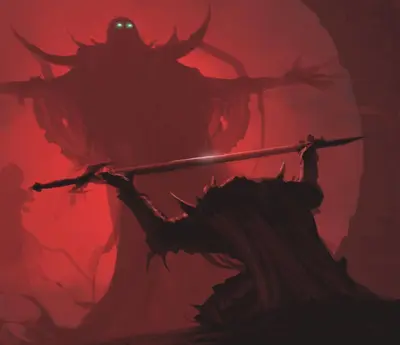 Man giving sword to larger man meme template