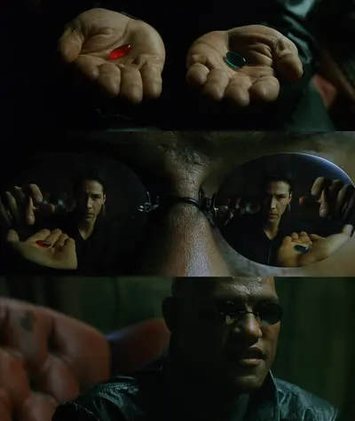 Matrix red blue pill meme template