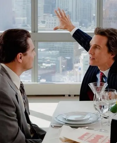 Matthew McConaughey explaining something to Leonardo DiCaprio meme template