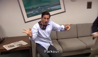 Michael Scott parkour meme template