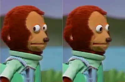 Monkey puppet looking away meme template