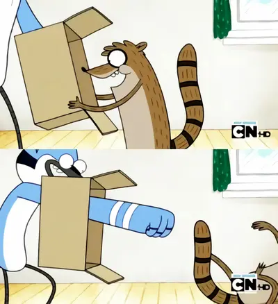 Mordecai punches Rigby box meme template