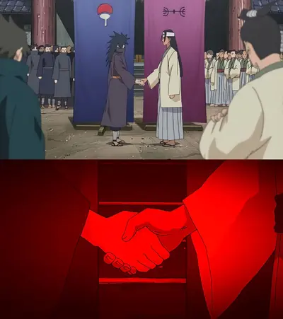 Naruto handshake red filter meme template