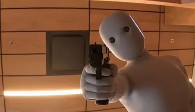 Neo The Home Robot With a Gun meme template