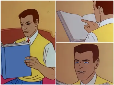 Peter Parker reading book meme template