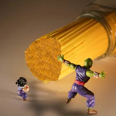 Piccolo holding spaghetti meme template