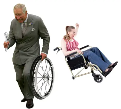 Prince Charles stealing wheelchair meme template