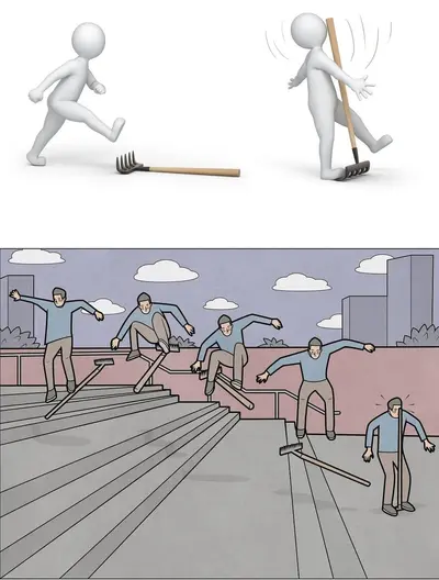 Rake stepping skateboard meme template