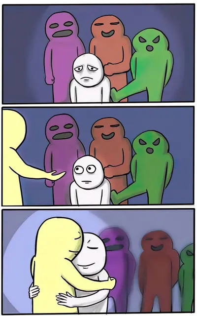 Reject hug embrace friend meme template