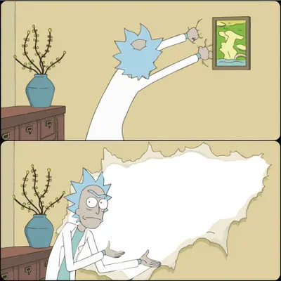 Rick bursting through wall meme template