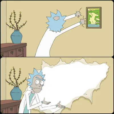 Rick crashes through wall meme template