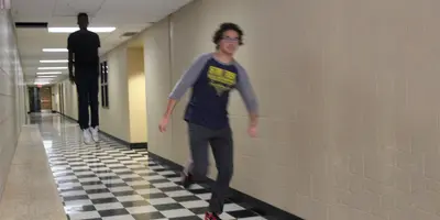 Running in school hallway meme template