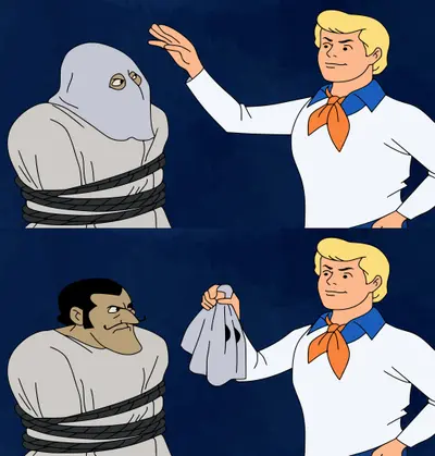 Scooby doo, unmasked villain meme template