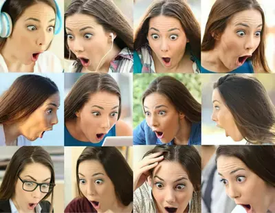 Shocked surprised woman face meme template