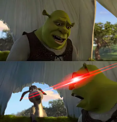 Shrek laser eyes meme template