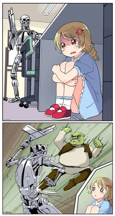 Shrek saves anime girl meme template