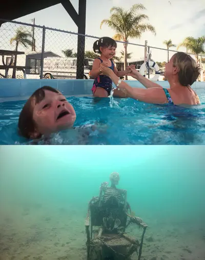 Skeleton under pool meme template