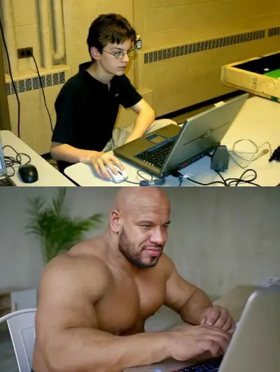 Skinny guy vs buff guy computer meme template