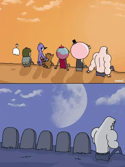 Skips immortality graveyard friends meme template
