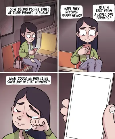 Smiling at phone public meme template