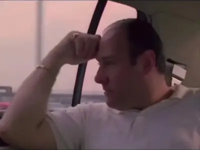Sopranos sad in car meme template