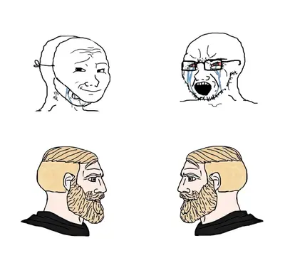 Soy wojak vs Chad meme template