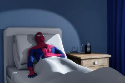 Spider-Man sick in bed meme template