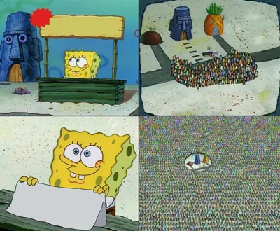 Sponge bob strand world crowd meme template