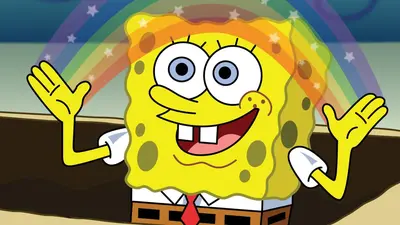SpongeBob imagination rainbow meme template