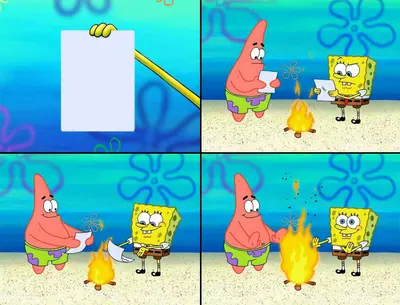SpongeBob Patrick burning paper meme template
