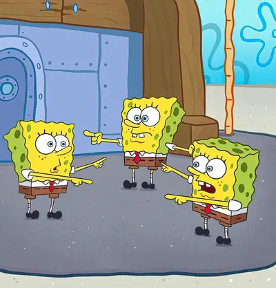 SpongeBob pointing at each other meme template