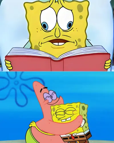 SpongeBob scared then happy meme template