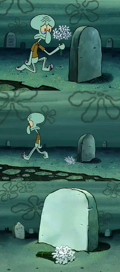 Squidward flowers gravestone meme template