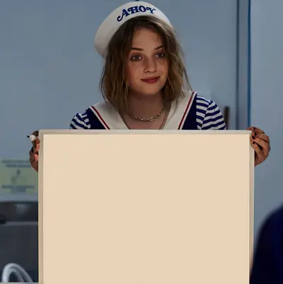 Stranger Things Robin holding sign meme template