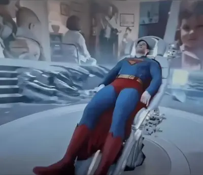 Superman watching his childhood memories meme template