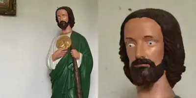 Surprised St Jude statue meme template