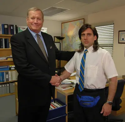 The office young michael scott shaking ed truck's hand meme template
