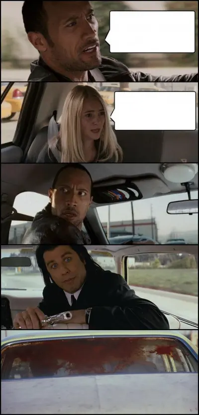 The Rock driving Pulp Fiction meme template