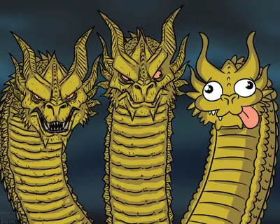 Three headed dragon derp meme template