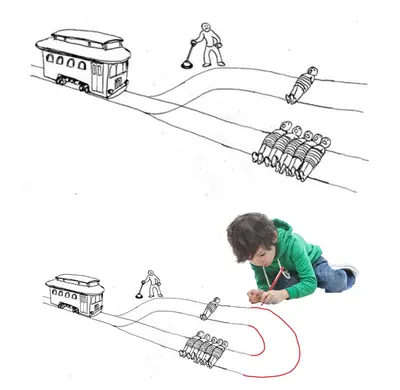 Trolley problem drawing meme template
