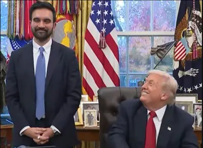 Trump looking at Mamdani meme template