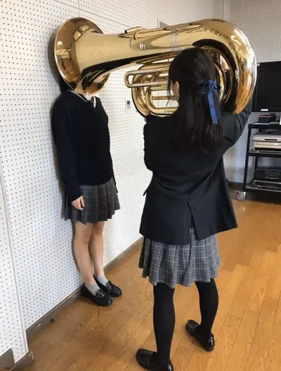 Tuba girl hitting meme template