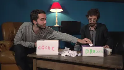 Two boxes choosing guy meme template