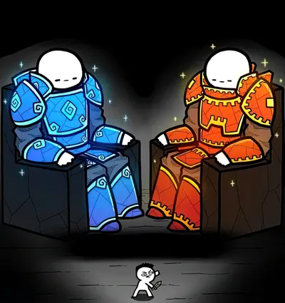 Two gods judging peasant meme template