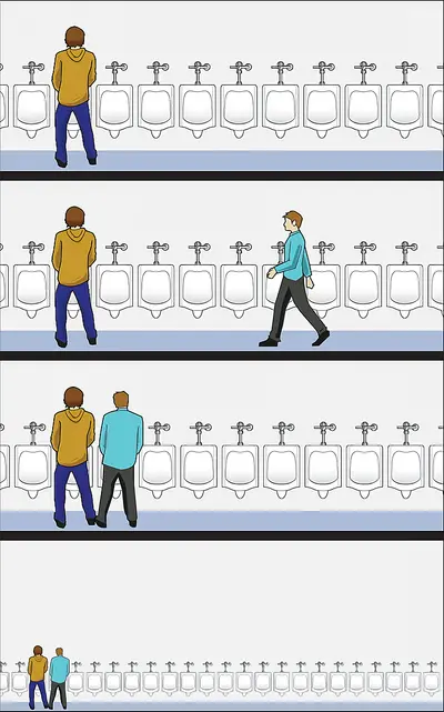 Urinal guy standing next meme template