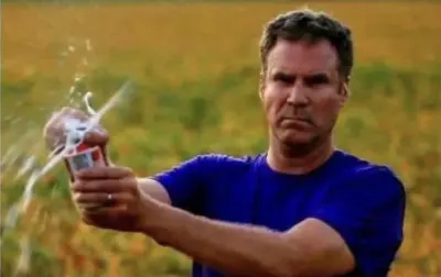 Will Ferrel cracking a beer meme template