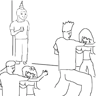 Wojak party hat dancing meme template
